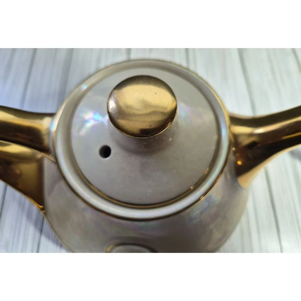 Vintage White & Gold Ceramic Porcelain Tea Set Teapot Creamer Sugar Bowl 3 Pc